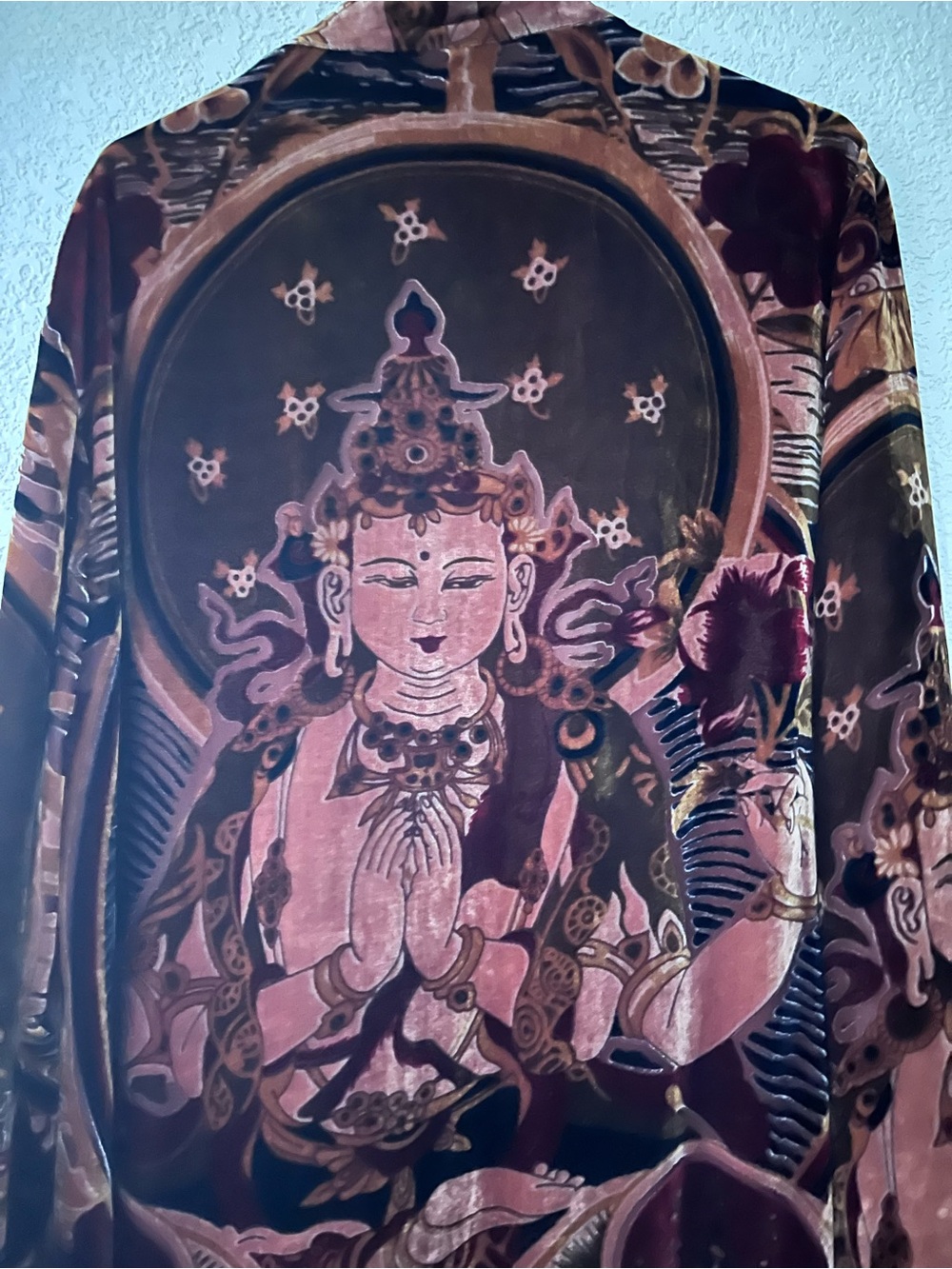 Vintage Velvet Kwan Yin Burnout Kimono Robe - Brown/Beige - Picture 8 of 9